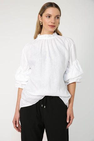 ruffed shirt / white linen