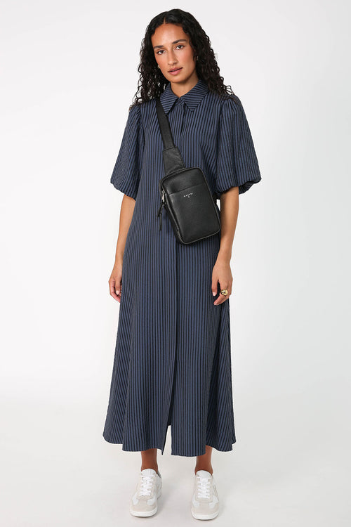 adhere midi dress / blue|navy stripe