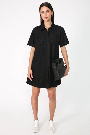 convex shirt dress / black denim