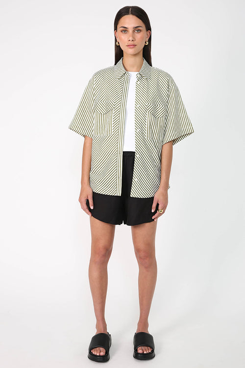 darby shirt / khaki|ecru stripe