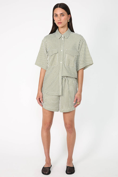 darby short / khaki|ecru stripe