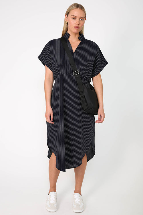 glare dress / navy|white pinstripe