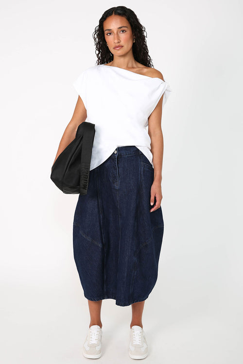 embered denim skirt / dark indigo