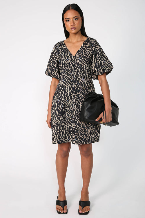 tempt dress / brown|blue animal abstract print