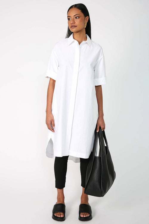 suspend shirt dress / white