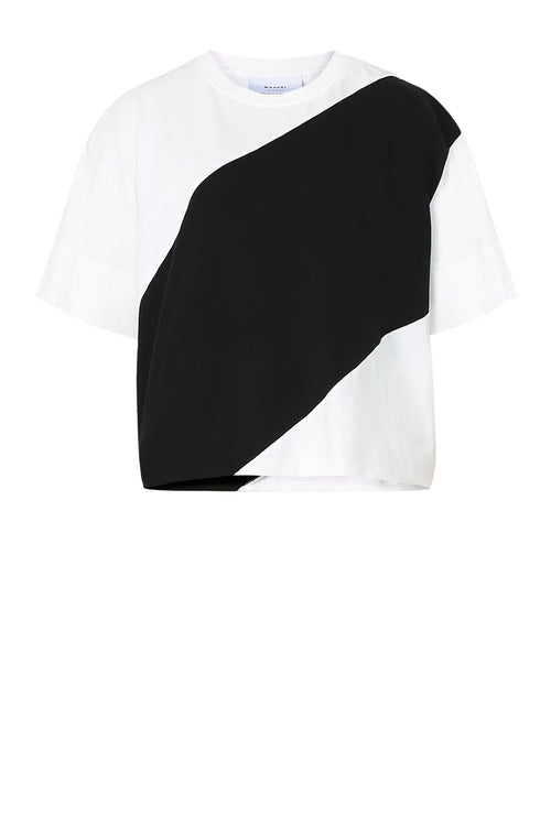 slanted box tee / ivory|black stripe