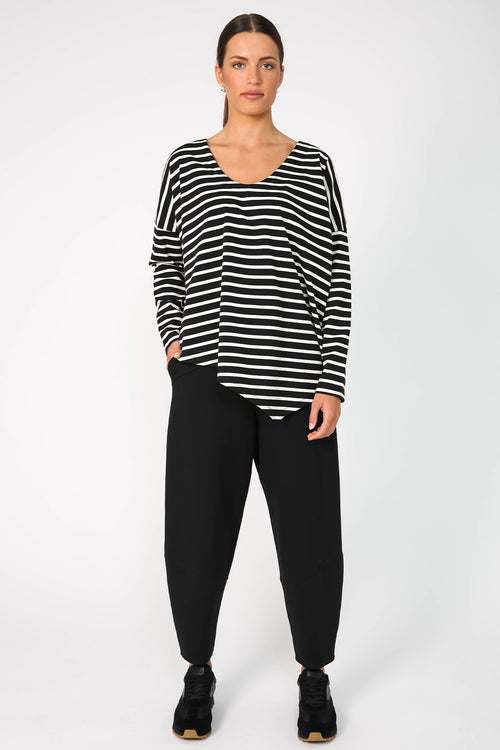 asymmetry top / black|buttermilk stripe