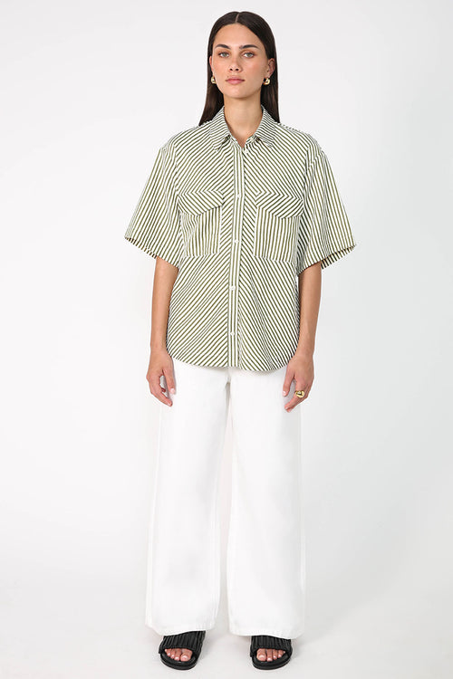 darby shirt / khaki|ecru stripe