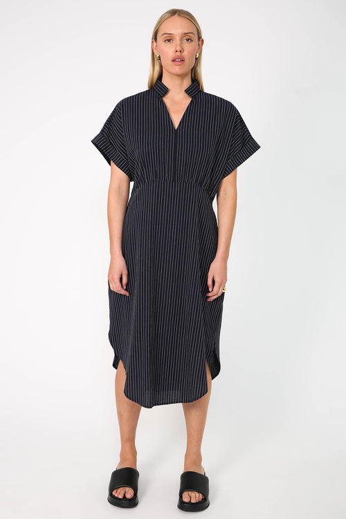 glare dress / navy|white pinstripe