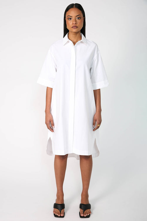 suspend shirt dress / white