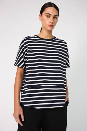 overturn tee / navy|white stripe