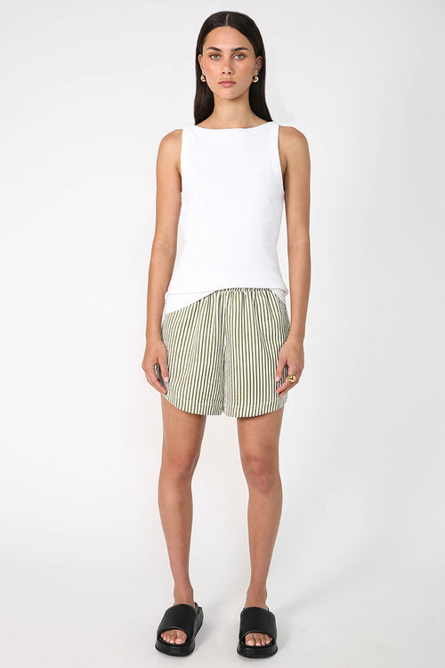 darby short / khaki|ecru stripe