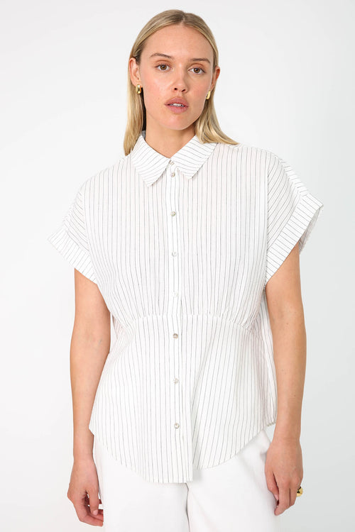 glare tee / white|black pinstripe