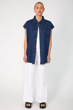 turning vest shacket / indigo blue denim