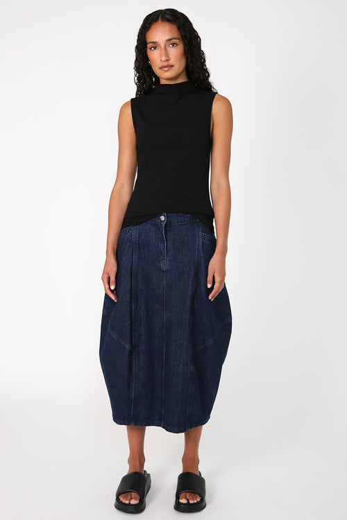 embered denim skirt / dark indigo