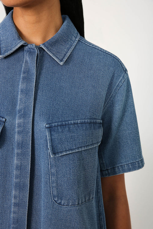 convex shirt dress / mid blue denim