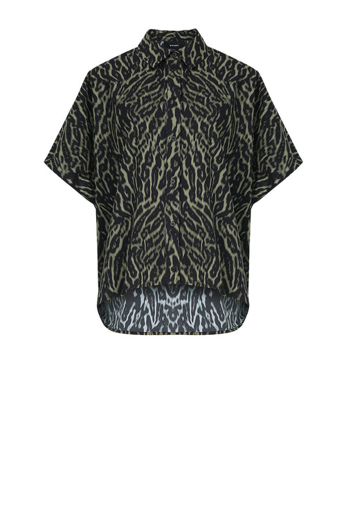 shirr shirt / green animal abstract print