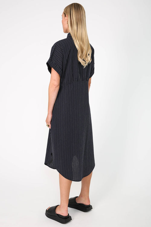 glare dress / navy|white pinstripe