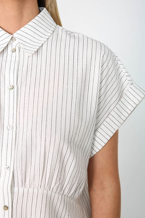 glare tee / white|black pinstripe