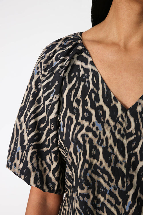 tempt dress / brown|blue animal abstract print