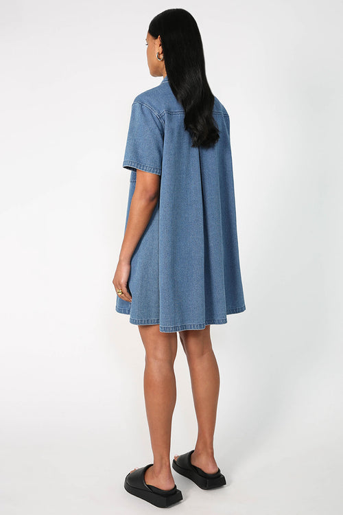 convex shirt dress / mid blue denim