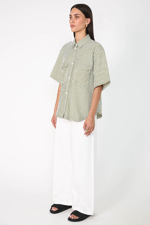 darby shirt / khaki|ecru stripe