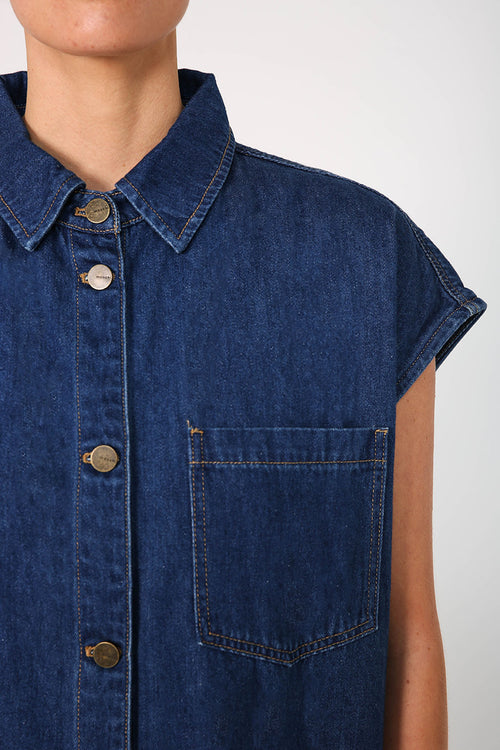 turning vest shacket / indigo blue denim