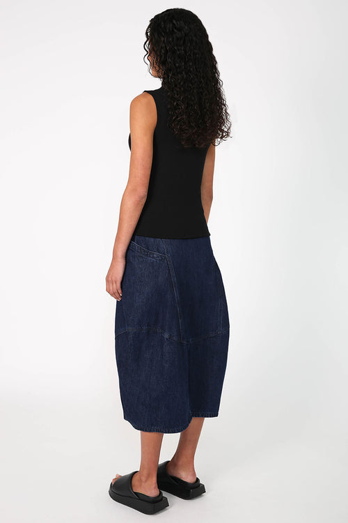 embered denim skirt / dark indigo