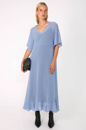 reverse ruffled dress / smokey blue