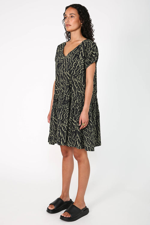 euphoria dress / green animal abstract print