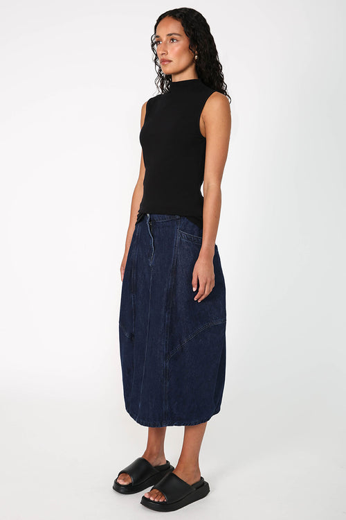 embered denim skirt / dark indigo