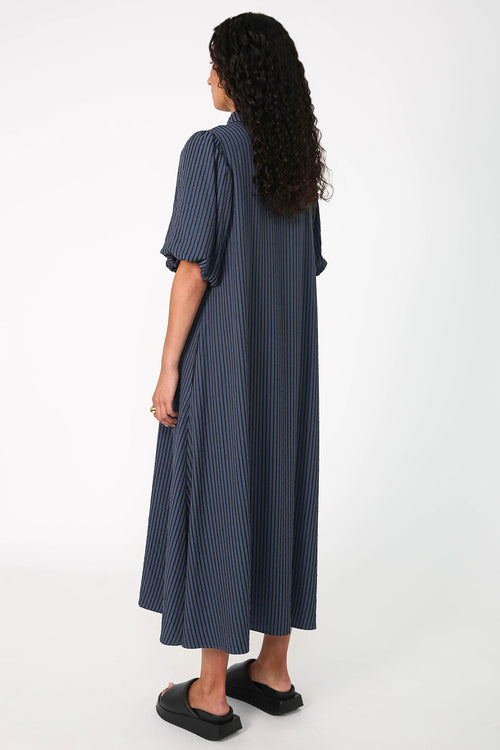 adhere midi dress / blue|navy stripe