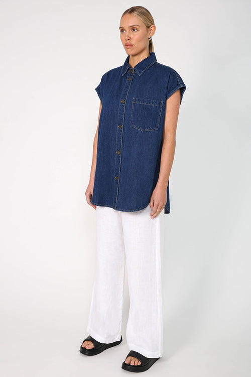 turning vest shacket / indigo blue denim