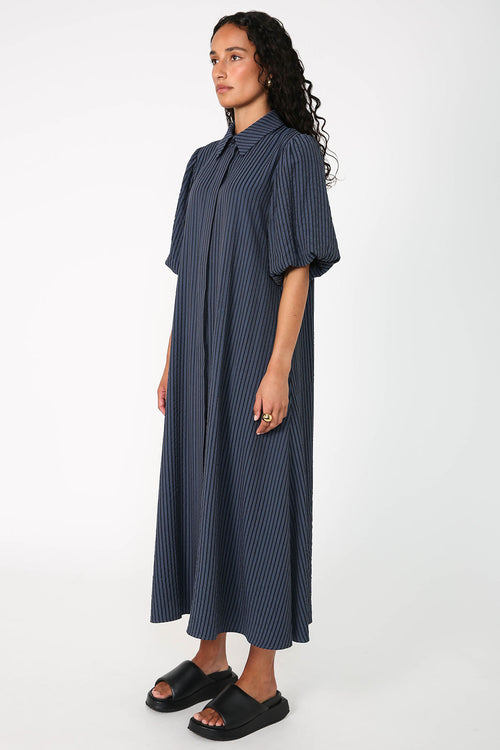 adhere midi dress / blue|navy stripe