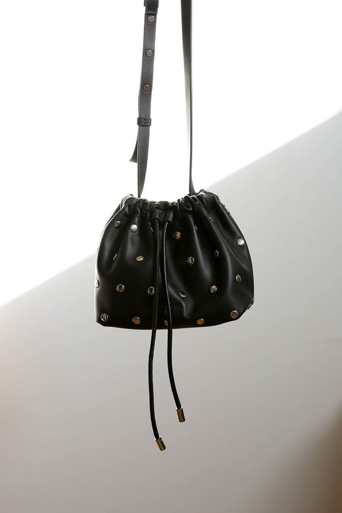 drawn mini stud bag / black | silver