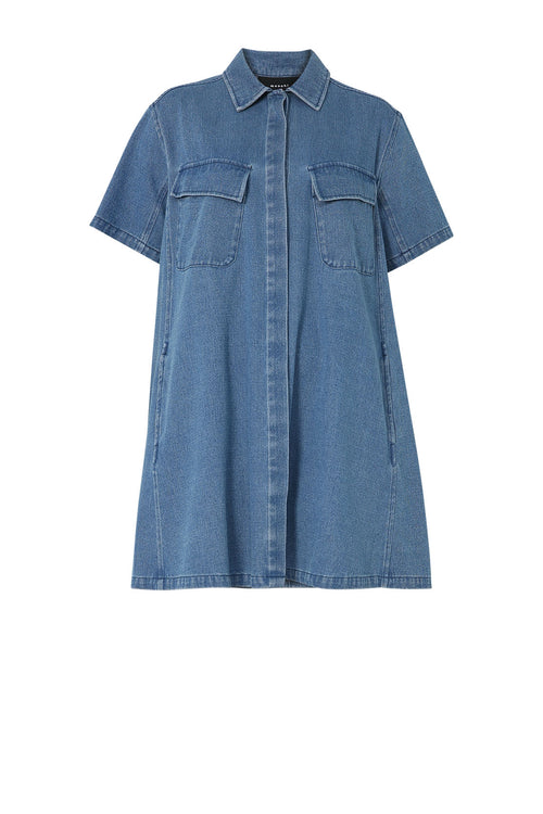 convex shirt dress / mid blue denim