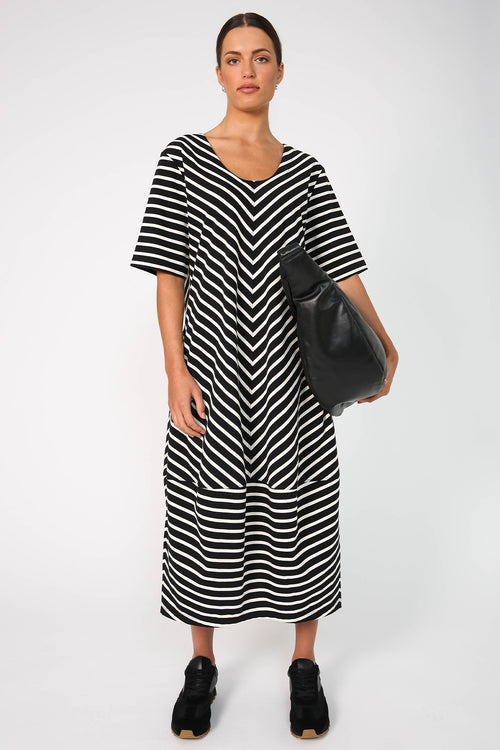 heed dress / black|buttermilk stripe