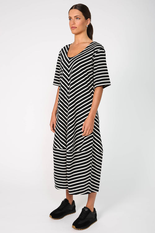 heed dress / black|buttermilk stripe