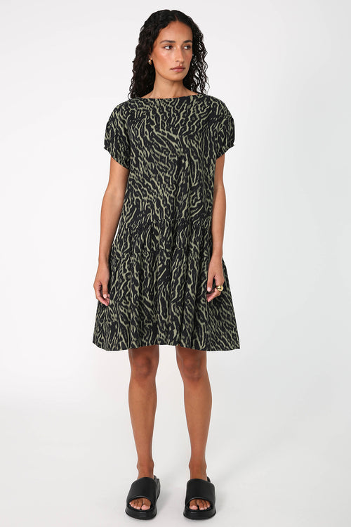 euphoria dress / green animal abstract print