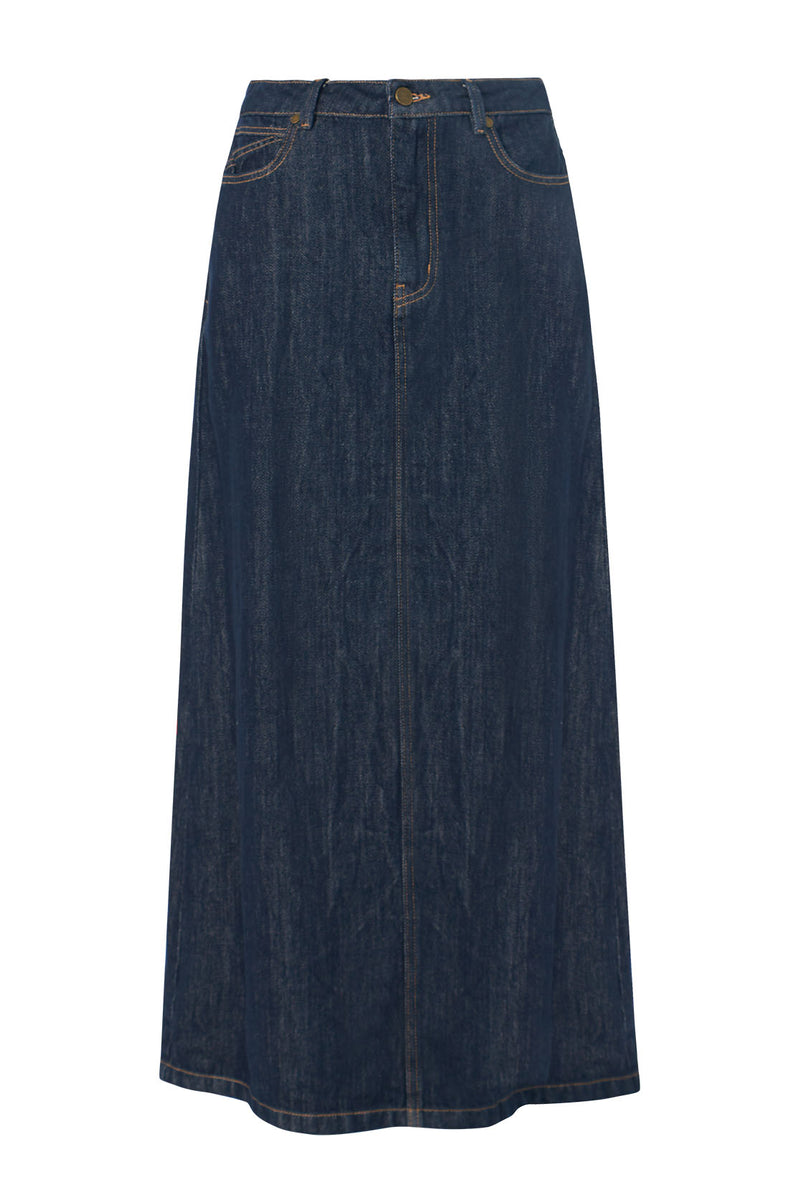 line denim skirt / indigo blue denim | m o o c h i