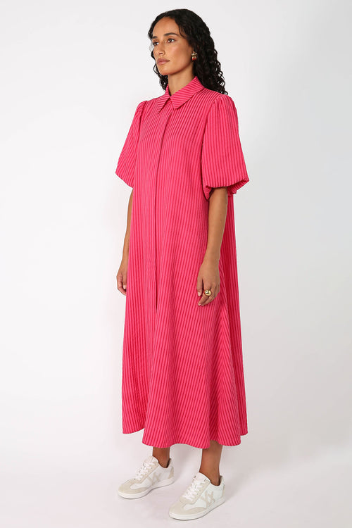 adhere midi dress / pink stripe