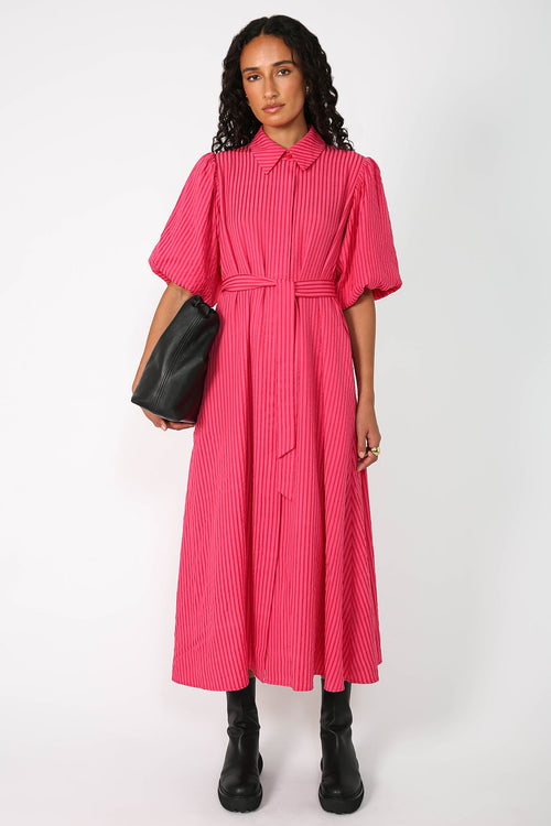 adhere midi dress / pink stripe